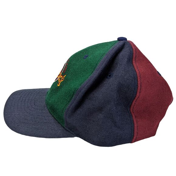 Vintage Hard Rock Cafe Blue Green Burgundy Snapback Hat Wool London 90s Retro OS - Picture 2 of 10